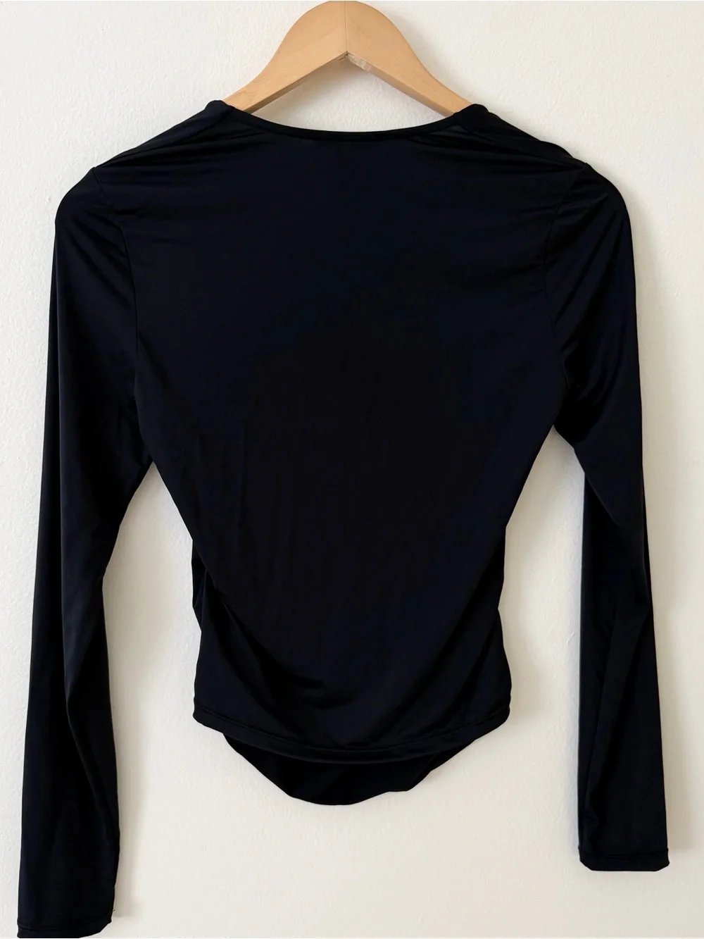 Bar III Black Draped Long Sleeve Top with Side Ruching